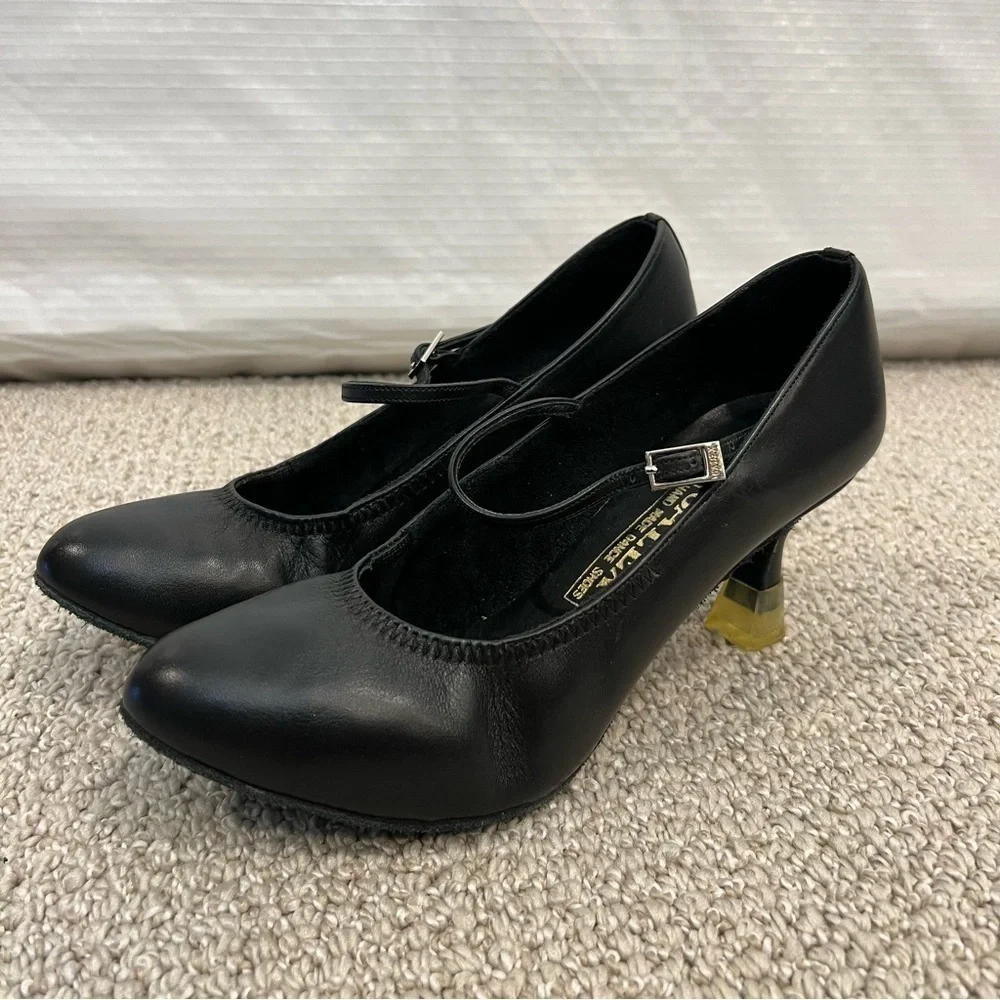 Galex Women’s Natali-N Flare Dance Shoes Black Leather Size 8 , 24.5 Buckle $299